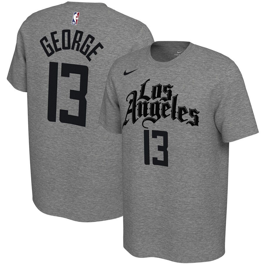 Men 2020 NBA Nike Paul George LA Clippers Gray 201920 City Edition Variant Name Number TShirt.